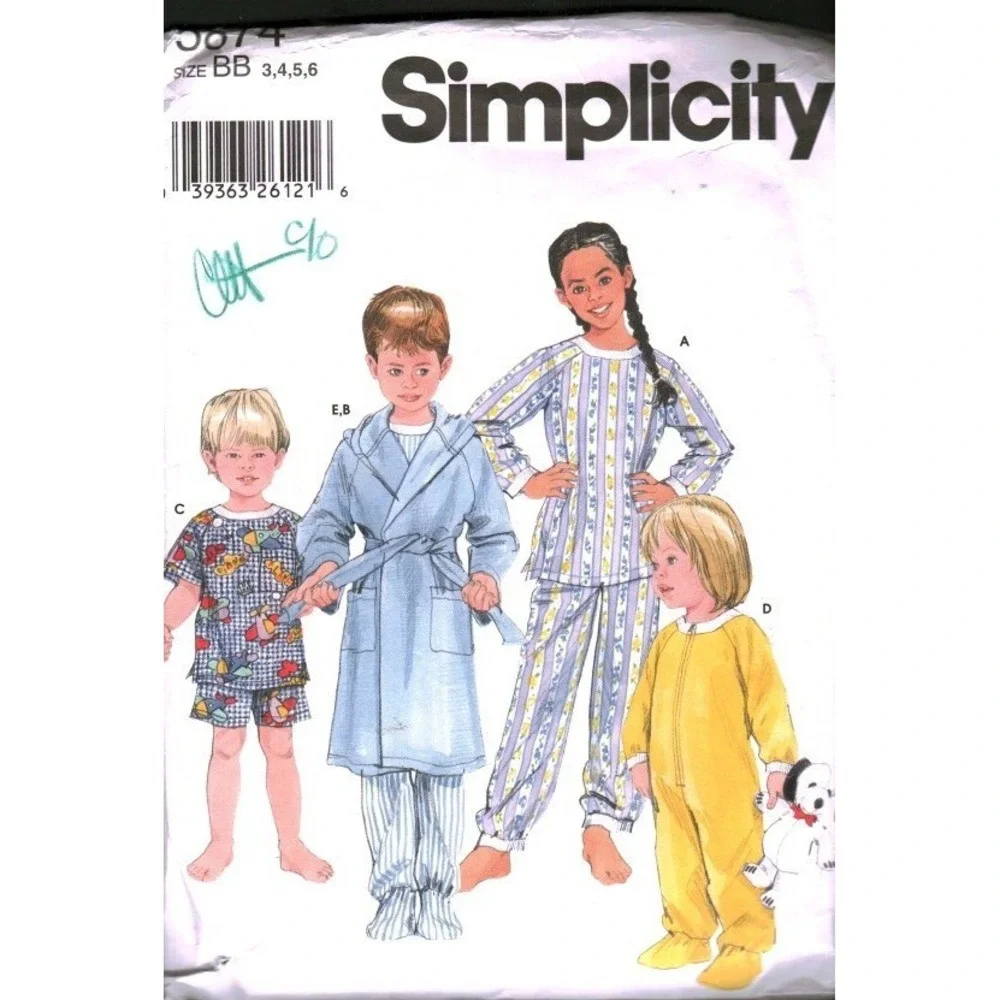 Simplicity 5874 Kids Sleepwear Robe Sewing Pattern Size‎ 3 4 5 6 Pajamas Sleeper